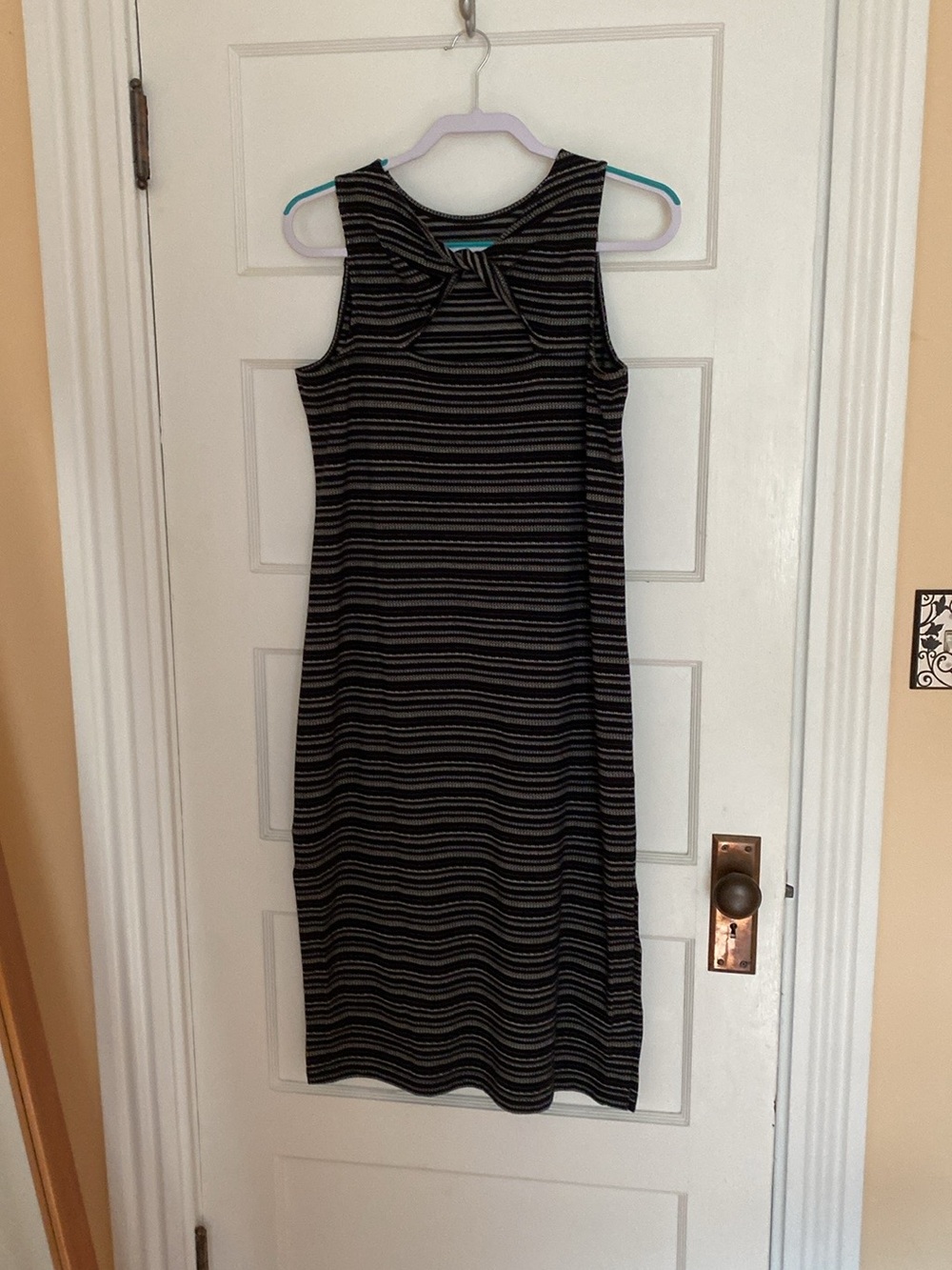 Loft Soft MP, Sleeveless Striped Maxi Dress in Black and Gray